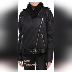 ONE TEASPOON Faux Sherling Black  Aviator Coat